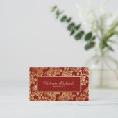 Elegant Deep Red en Gold Floral Visitekaartje (Staand voorkant)