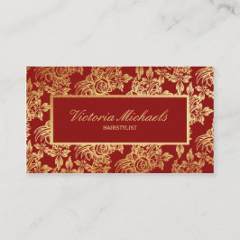 Elegant Deep Red en Gold Floral Visitekaartje