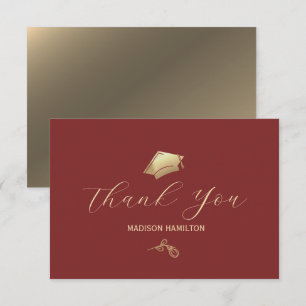 Elegant Deep Red en Gold Graduation Party Bedankkaart