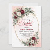 Elegant Deep Red Eucalyptus Bridal Shower Invite Kaart (Voorkant)