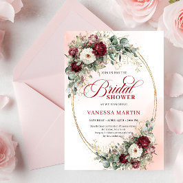 Elegant Deep Red Eucalyptus Bridal Shower Invite Kaart