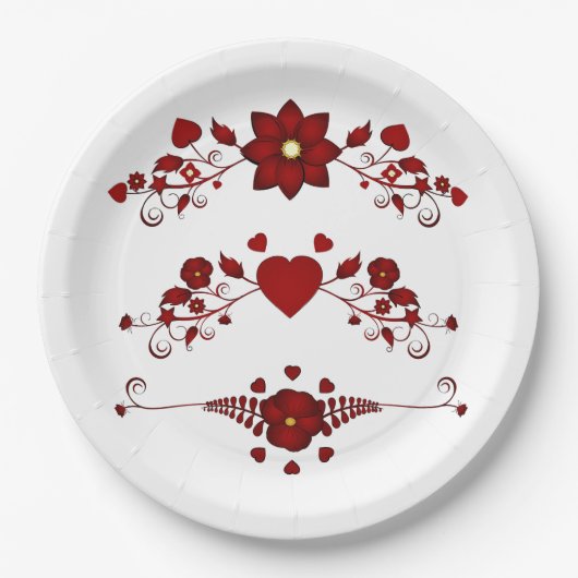 Elegant Deep Red Floral Flourish Papieren Bordje (Voorkant)