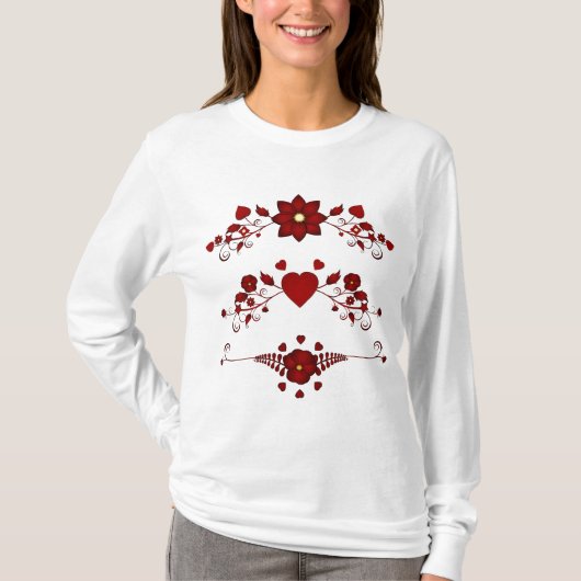 Elegant Deep Red Floral Flourish T-shirt (Voorkant)
