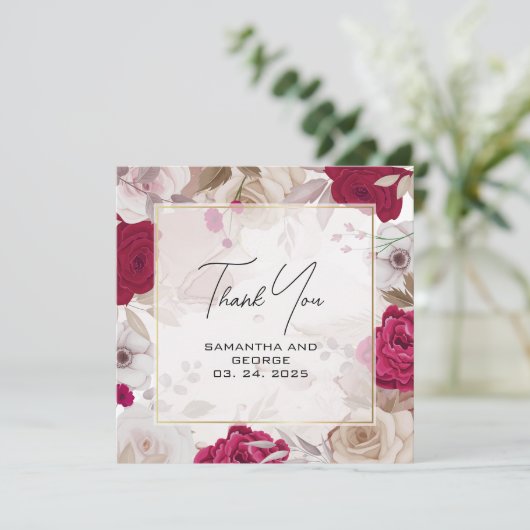 Elegant Deep Red Floral Hartelijk dank Feestdagenkaart (Staand voorkant)