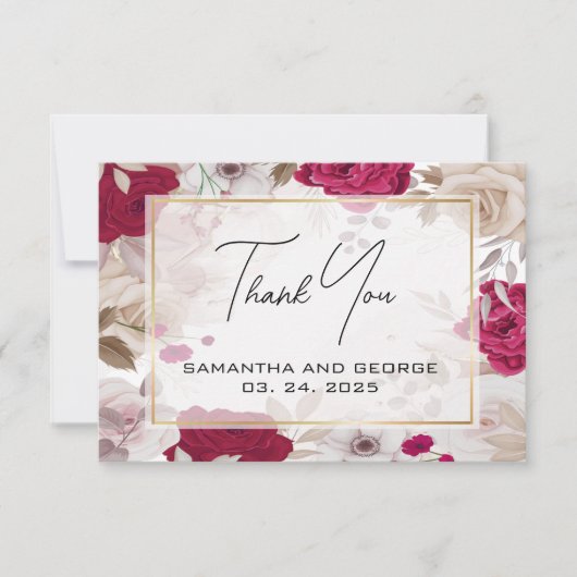 Elegant Deep Red Floral Hartelijk dank Notitiekaartje (Voorkant)