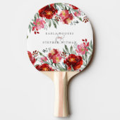 Elegant Deep-Red Garden Flowers Tafeltennisbatje (Achterkant)