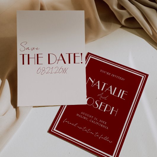Elegant Deep Red Ivory Old Money Whimsical Wedding Save The Date