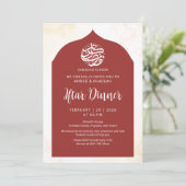 Elegant Deep Red Moroccan Arch Iftar Dinner Kaart (Staand voorkant)