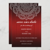 Elegant Deep Red Paisley Indian Hindu Wedding Save The Date (Voorkant / Achterkant)