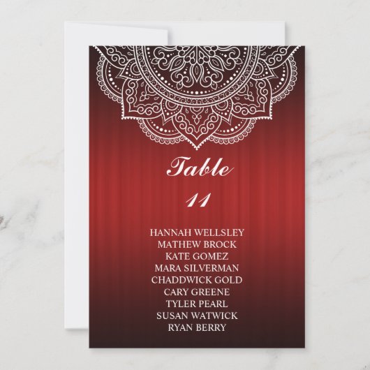 Elegant Deep Red Paisley Wedding Seding Chart Kaart (Voorkant)