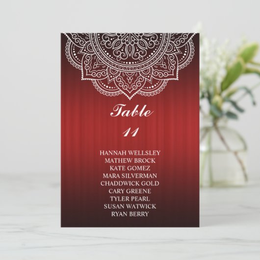 Elegant Deep Red Paisley Wedding Seding Chart Kaart (Staand voorkant)