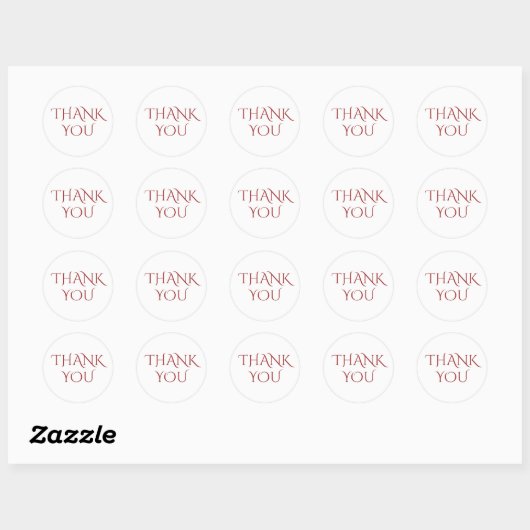 Elegant Deep Red "Thank You"  Ronde Sticker (Vel)