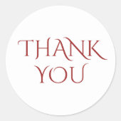 Elegant Deep Red "Thank You"  Ronde Sticker (Voorkant)