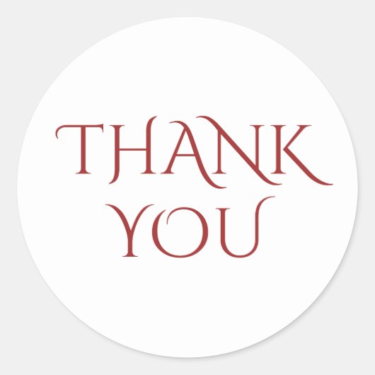 Elegant Deep Red "Thank You"  Ronde Sticker (Voorkant)
