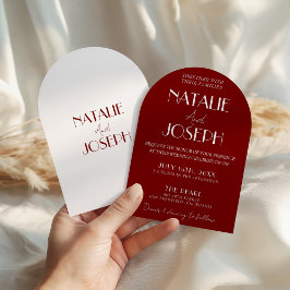 Elegant Deep Red White Burgundy Arched Wedding Kaart