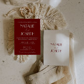 Elegant Deep Red White Burgundy Minimalist Wedding Kaart