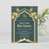 Elegant Deep Teal and Gold Lantern Ramadan Iftar Kaart (Staand voorkant)