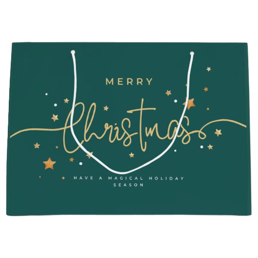 Elegant Deep-Teal Christmas Gift Bag | Modern Holi Groot Cadeauzakje (Voorkant)