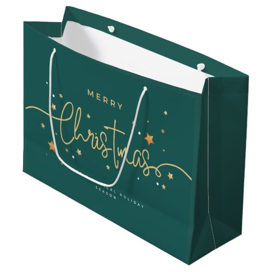Elegant Deep-Teal Christmas Gift Bag | Modern Holi Groot Cadeauzakje (Voorkant Gekanteld)