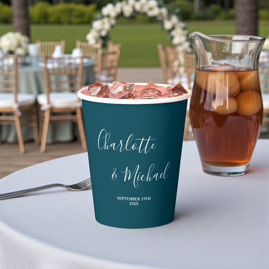 Elegant Deep Teal Script Minimalist Wedding Papieren Bekers