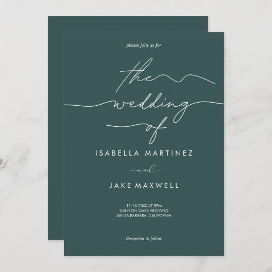 Elegant Deep Teal & White Modern Script Wedding  Kaart (Voorkant / Achterkant)