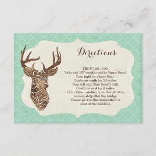Elegant Deer Antlers Rustic Country Routebeschrijv Informatiekaartje