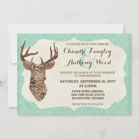 Elegant Deer Antlers Rustic country Weddenschap Kaart (Voorkant)