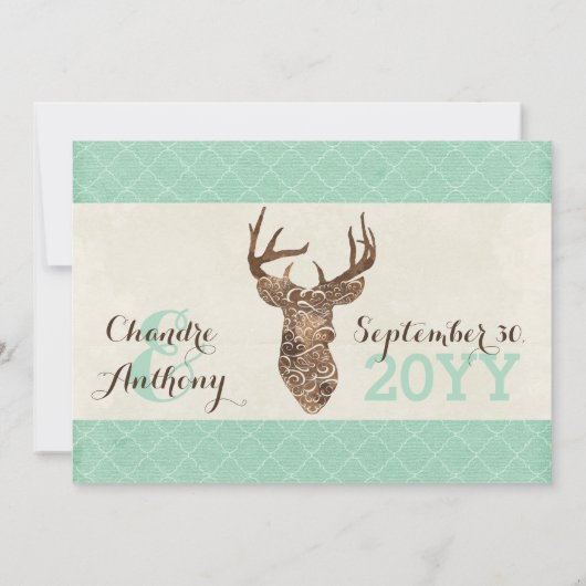Elegant Deer Antlers Rustic country Weddenschap Kaart (Achterkant)