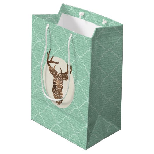 Elegant Deer Antlers Rustic country Weddenschap Medium Cadeauzakje (Achterkant Gekanteld)