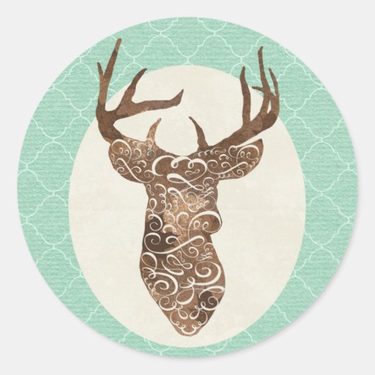 Elegant Deer Antlers Rustic country Weddenschap Ronde Sticker (Voorkant)