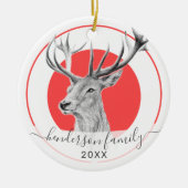 Elegant Deer Art Red, op maat gesneden Kerstmis Keramisch Ornament (Voorkant)
