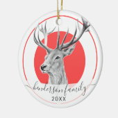 Elegant Deer Art Red, op maat gesneden Kerstmis Keramisch Ornament (Links)