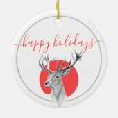 Elegant Deer Art Red, op maat gesneden Kerstmis Keramisch Ornament (Achterkant)