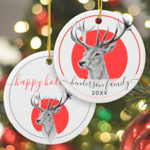 Elegant Deer Art Red, op maat gesneden Kerstmis