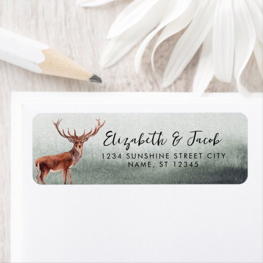 Elegant Deer Buck Weddings Return Address Etiket (Insitu)