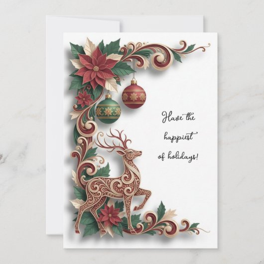 Elegant Deer Filigree Christmas Holiday Flat Card Feestdagenkaart (Voorkant)