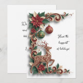 Elegant Deer Filigree Christmas Holiday Flat Card Feestdagenkaart (Voorkant / Achterkant)