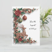 Elegant Deer Filigree Christmas Holiday Flat Card Feestdagenkaart (Staand voorkant)