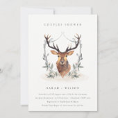 Elegant Deer Floral Crest Couples Shower Invite Bedankkaart (Voorkant)