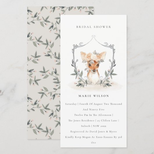 Elegant Deer Floral Crest Vrijgezellenfeest Invite Bedankkaart (Voorkant / Achterkant)