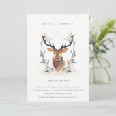 Elegant Deer Floral Crest Vrijgezellenfeest Invite Bedankkaart (Staand voorkant)