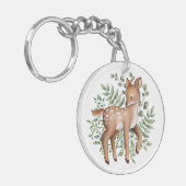 Elegant Deer Forest Woodland Greenery Leaves Sleutelhanger (Voorkant Links)