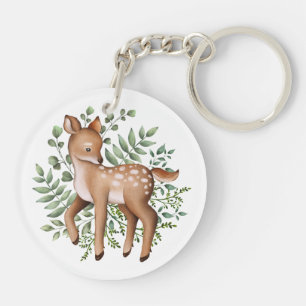 Elegant Deer Forest Woodland Greenery Leaves Sleutelhanger