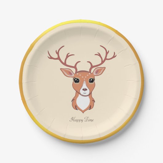 Elegant Deer, Golden Lijst op Light Beige Papieren Bordje (Voorkant)