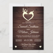 Elegant Deer Heart Rustic Wood Weddenschap Kaart (Voorkant)