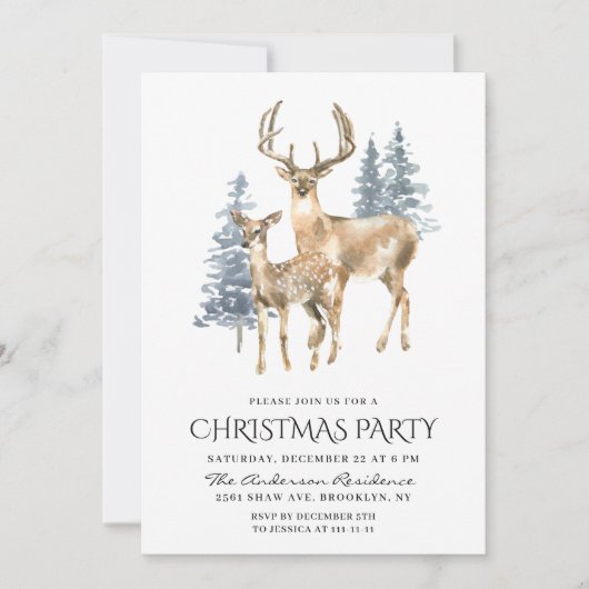 Elegant Deer Pine Tree Feest Kaart (Voorkant)