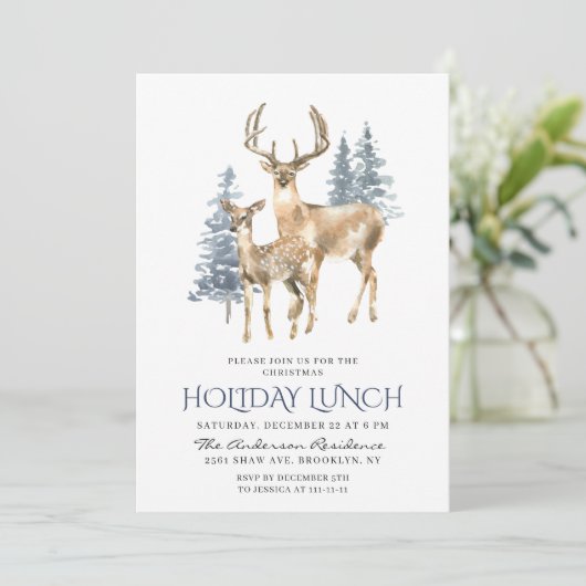 Elegant Deer Pine Tree Kerstfeestdag Kaart (Staand voorkant)