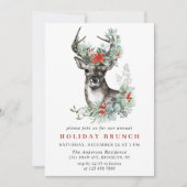 Elegant Deer Poinsettia CHRISTMAS HOLIDAY BRUNCH Kaart (Voorkant)
