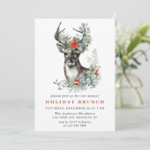 Elegant Deer Poinsettia CHRISTMAS HOLIDAY BRUNCH Kaart (Staand voorkant)