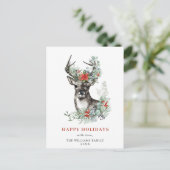 Elegant Deer Poinsettia Kerstfeest feestdag Briefkaart (Staand voorkant)